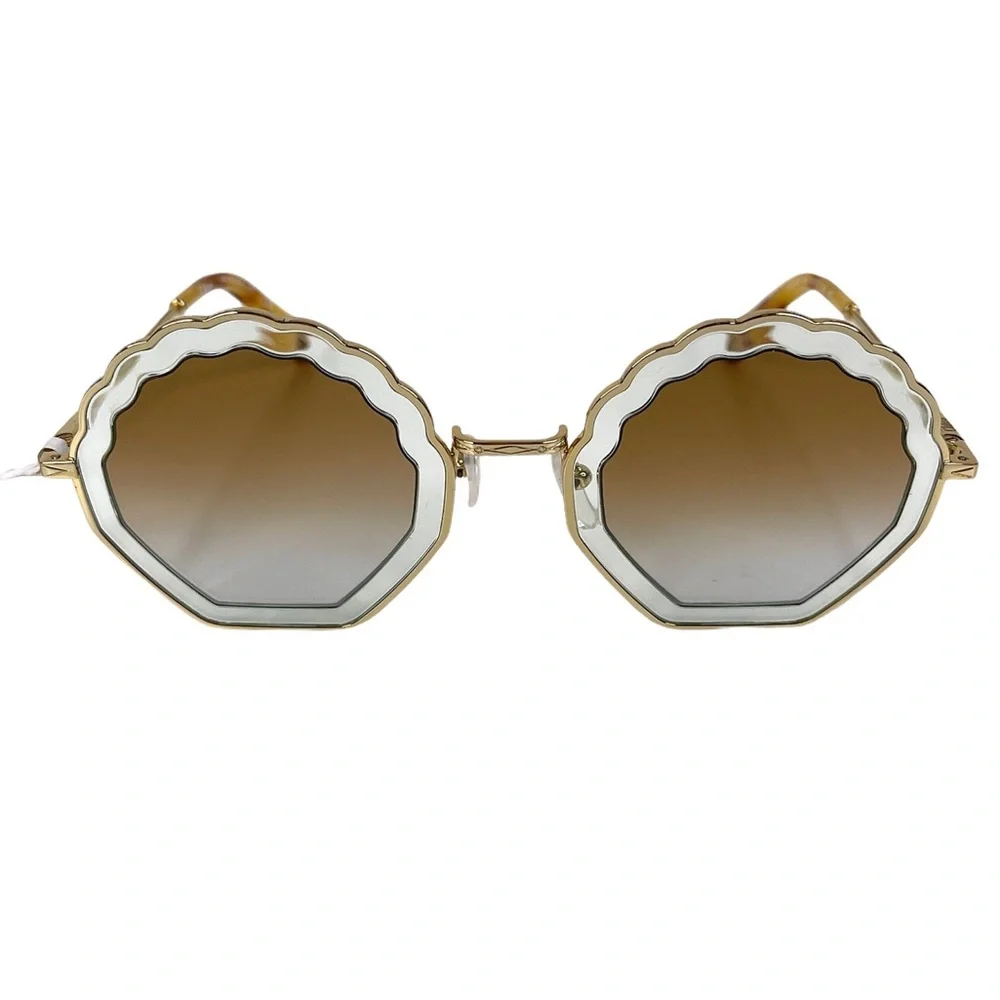 CHLOE Boho Geometric Sunglasses NEW Gradient Burnt Gold Azure